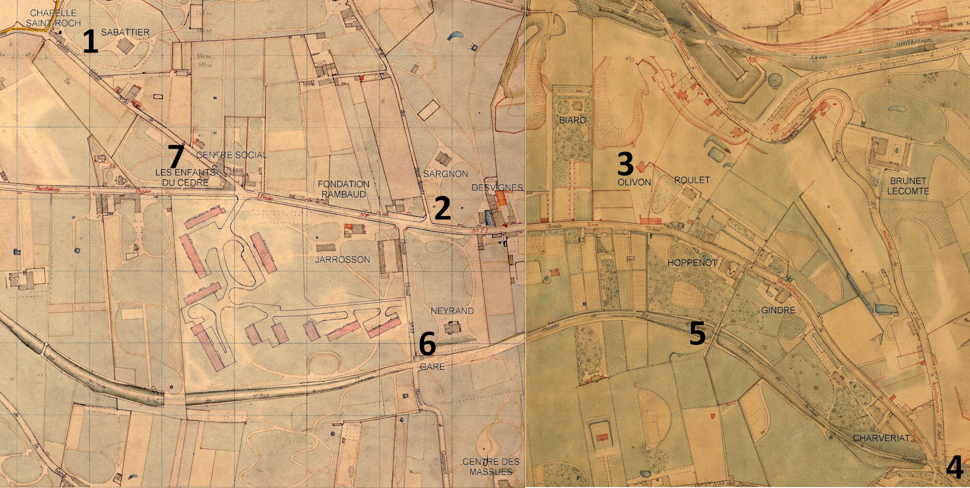 Plan de la déambulation dans le quartier de Champvert. Plan de la déambulation dans le quartier de Champvert.