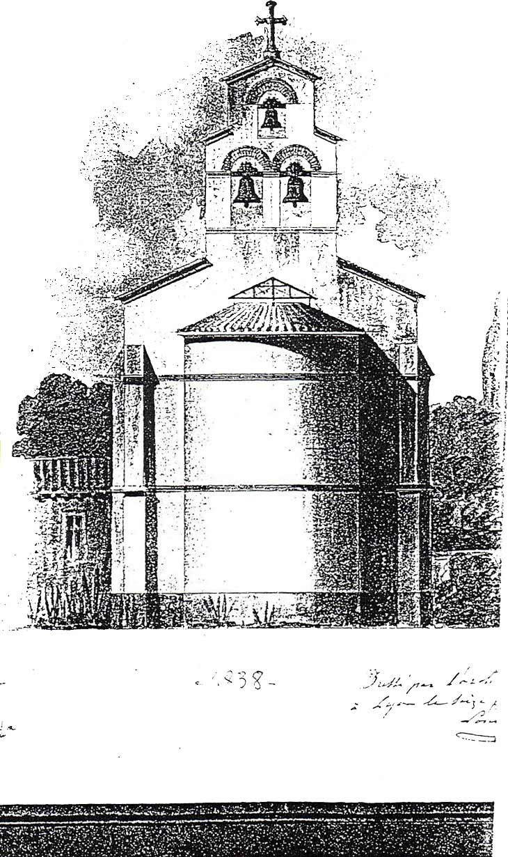 Dessin du chevet de l’église de Charbonnières, 1838