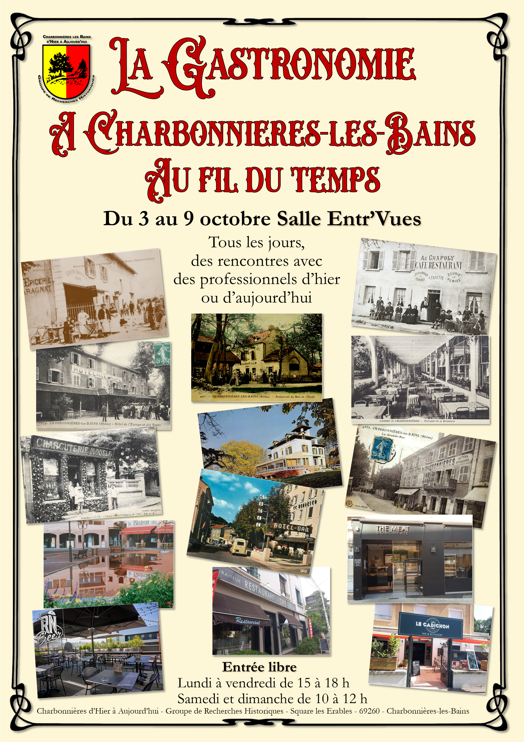 affiche de l'exposition : la Gastronomie à Charbonnières au fil du temps - octobre 2022
