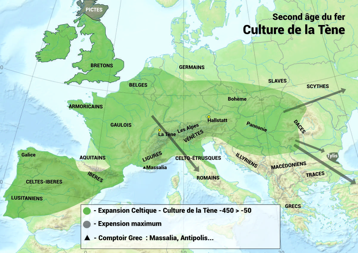 Expansion de la culture Celtique - Période de la Tène (-450 > -50) Expansion de la culture Celtique - Période de la Tène (-450 > -50)